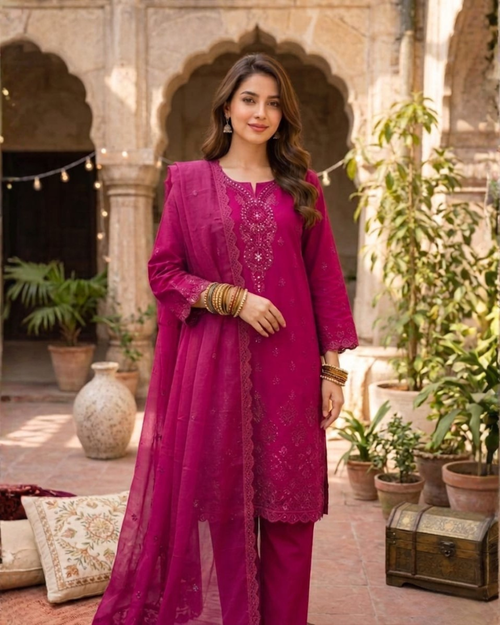 Embroided Magenta Lawn Suit