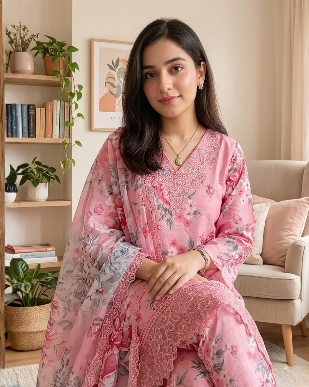 Embroided Pastel Pink Suit