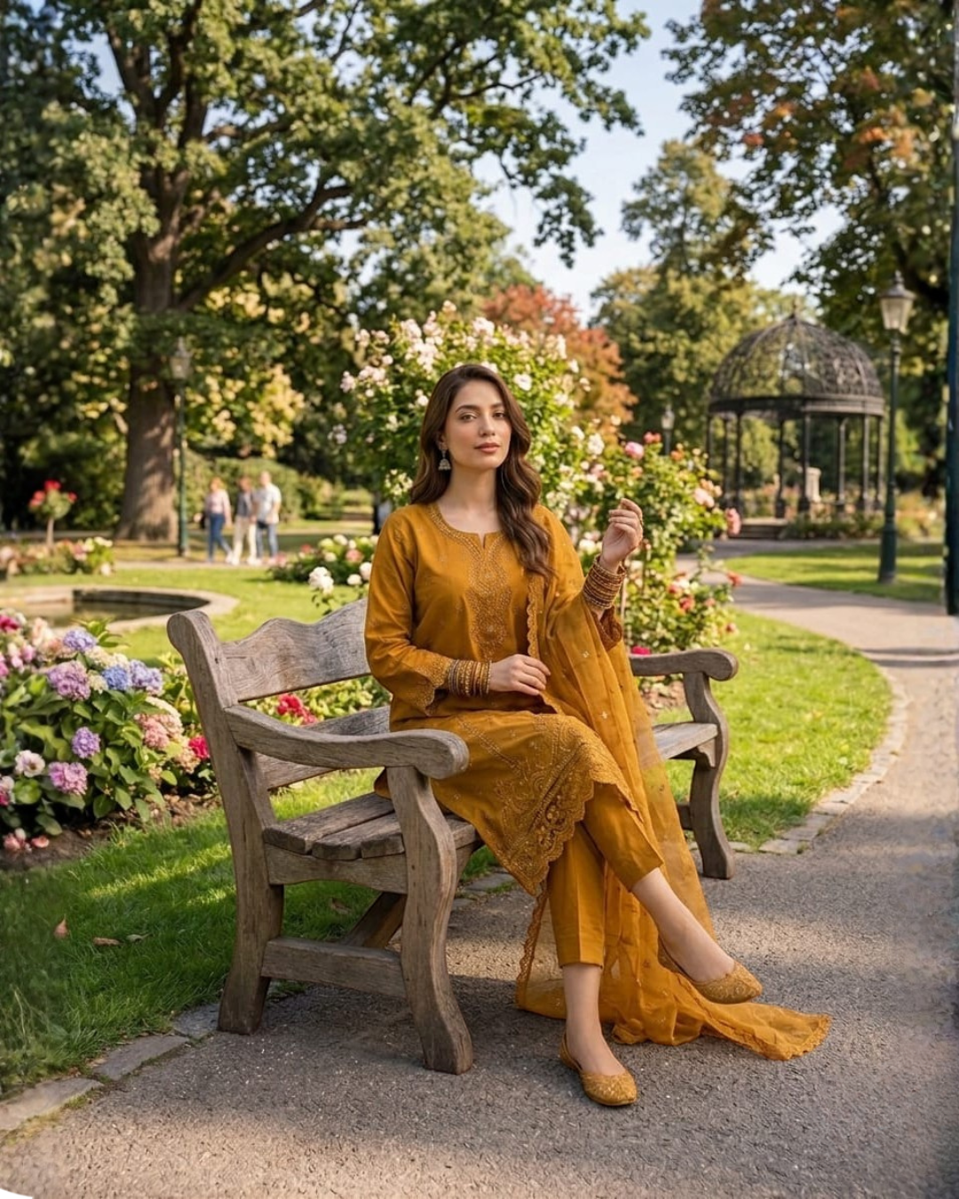 Embroided Golden Mustard Suit