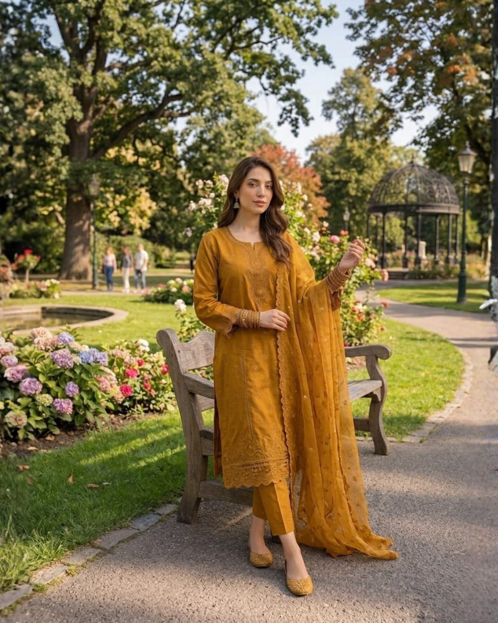 Embroided Golden Mustard Suit