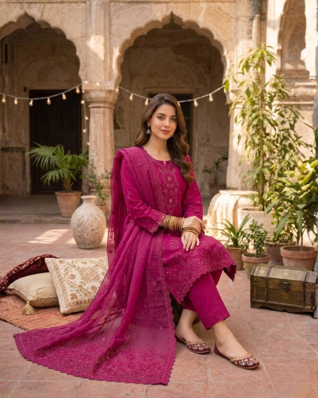 Embroided Magenta Lawn Suit