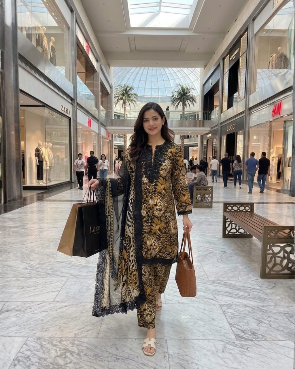 Mustard Black Lawn Suit