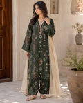 Olive Printed 3-Piece Suit