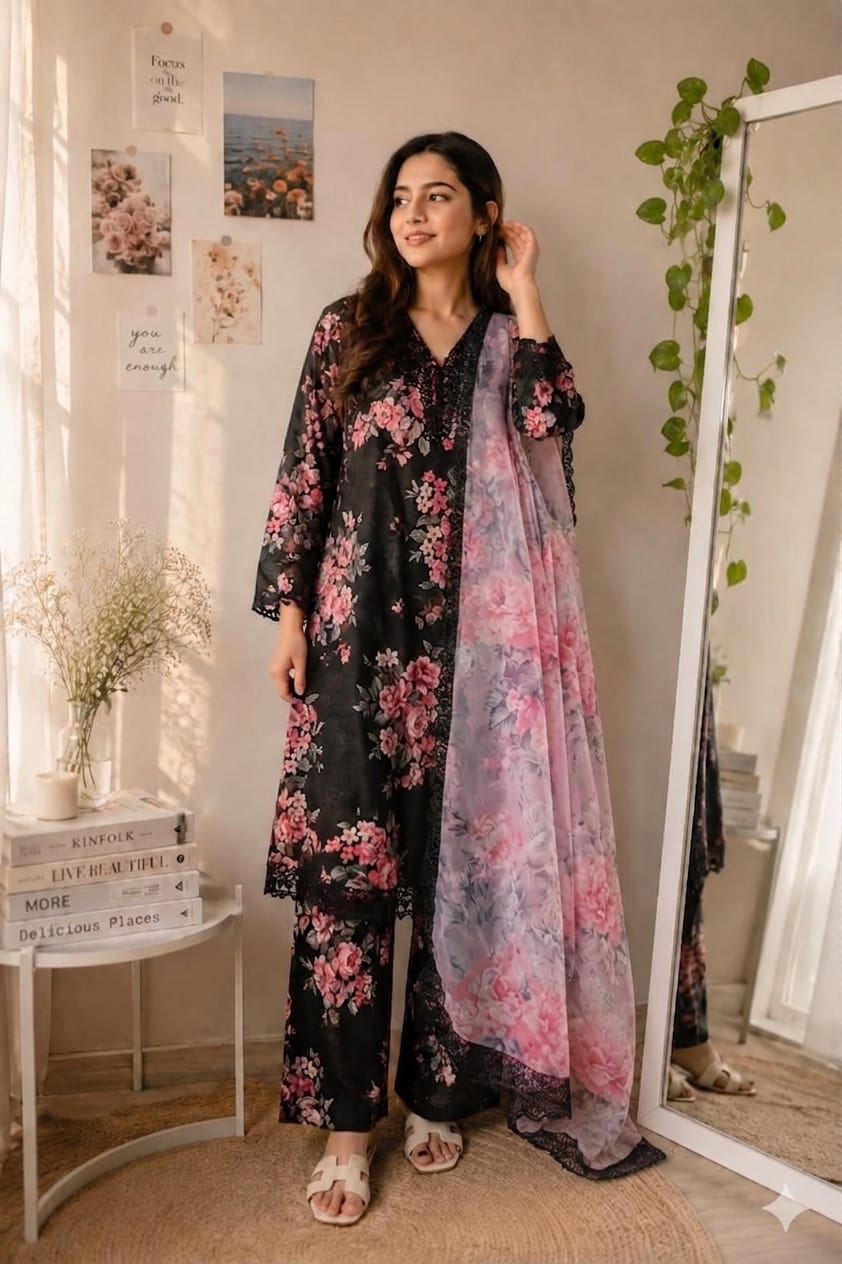 Embroided Pastel Pink-Unstitched Suit