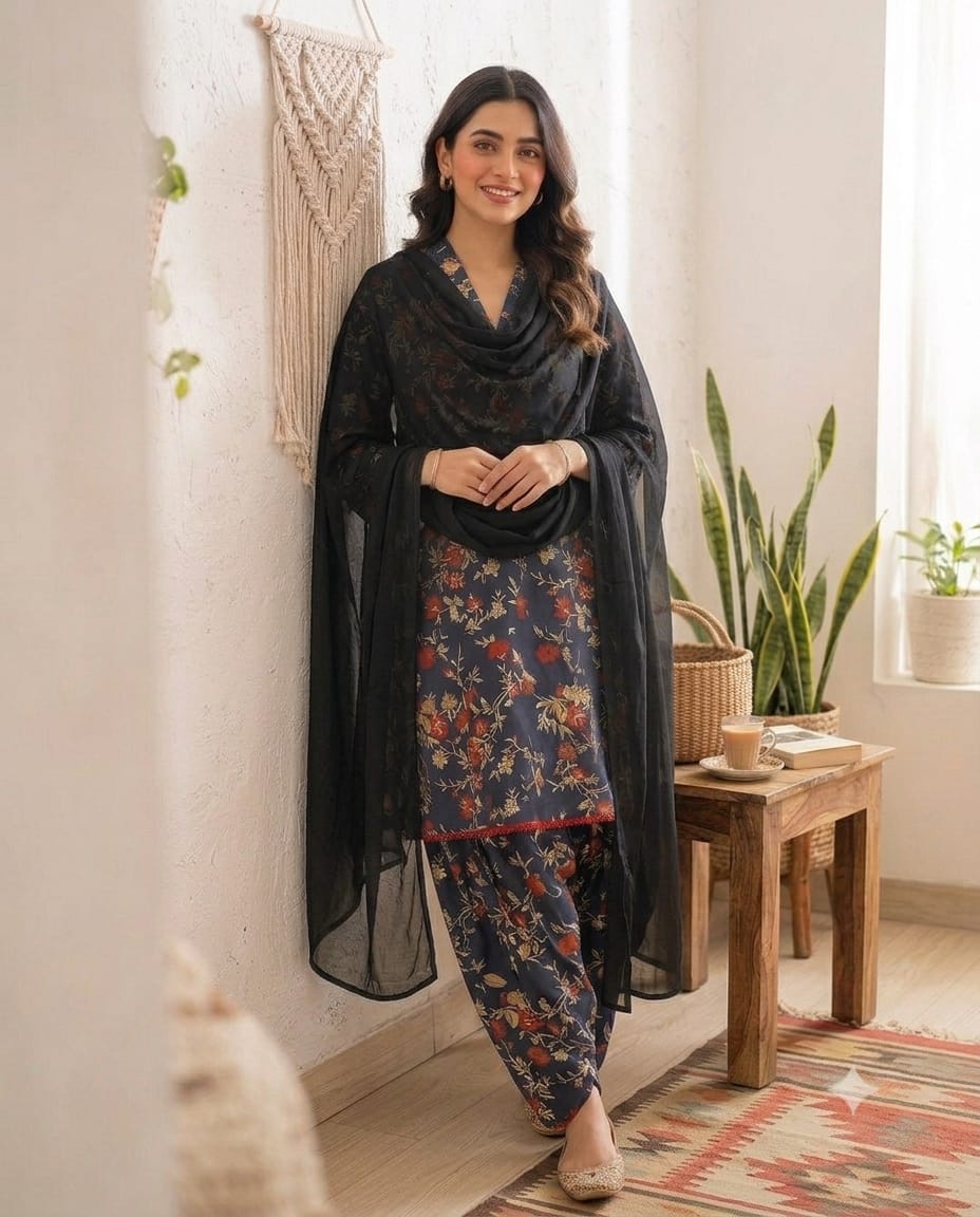 Black Printed 3-Piece Suit